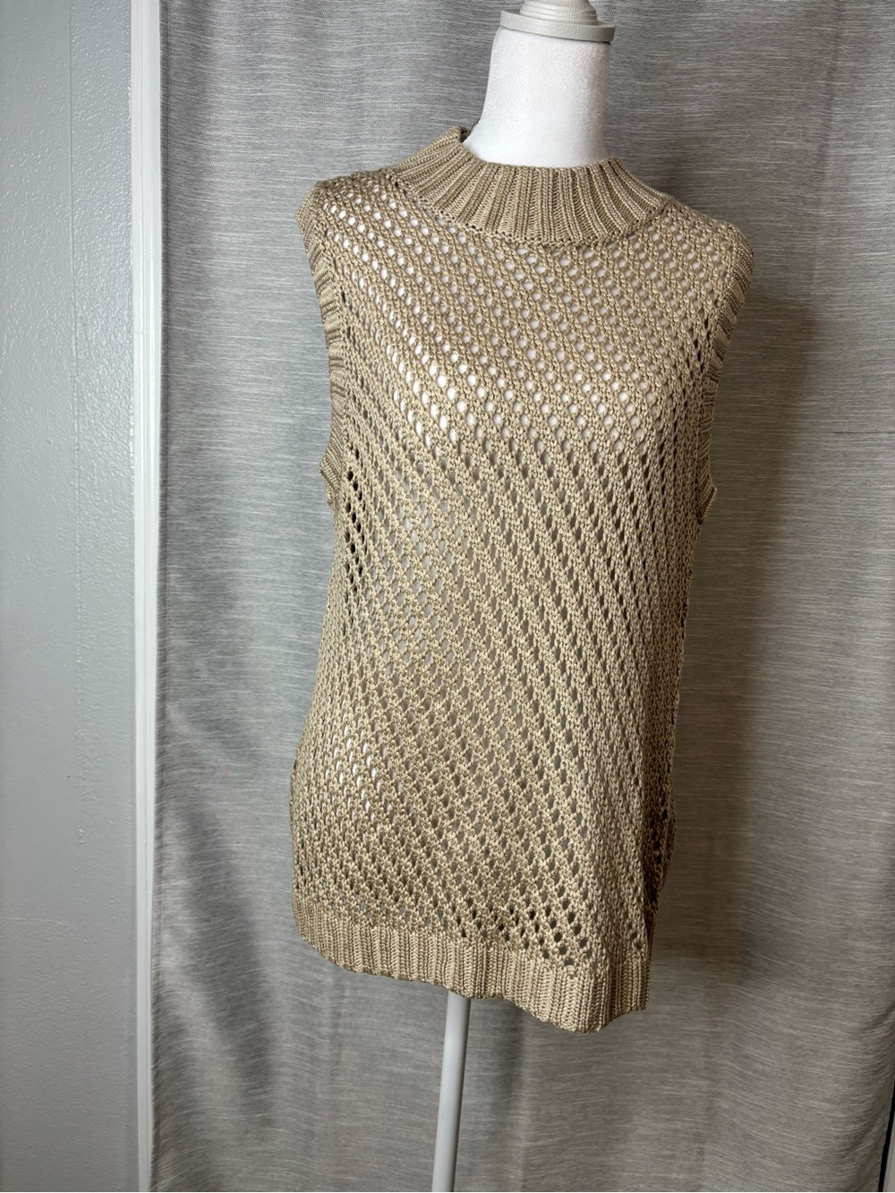 Honey Belle Open-Knit Sleeveless Tank in Beige